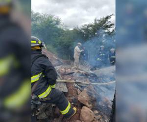 Miembros del Cuerpo de Bomberos intentando apagar las llamas.