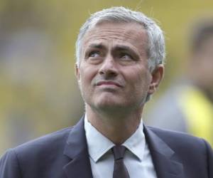 FILE - In this Sept. 18, 2016 file photo, Manchester United manager Jose Mourinho looks across the pitch before the English Premier League soccer match between Watford and Manchester United at Vicarage Road in London. Felix Mourinho, the father of Manchester United manager Jose Mourinho and a former Portugal goalkeeper, died Sunday June 25, 2017. He was 79. (AP Photo/Tim Ireland, File)