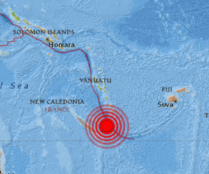Se registró a una profundidad de 10 kilómetros, 279 kilómetros al sureste de Tadine, en Nueva Caledonia.