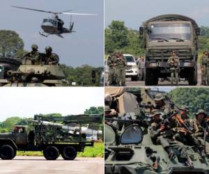 Tanques, vehículos blindados cargados con misiles y decenas de soldados venezolanos empezaron el despliegue en el aeropuerto de La Fría, en el estado Táchira (oeste), fronterizo con Colombia, en medio de tensiones entre ambos países. Foto: AP/ AFP