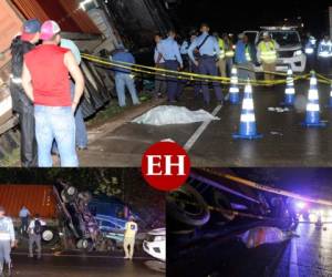 El fatal accidente dejó un saldo de dos muertos y cinco heridos tras la colisión de una rastra y un vehículo Pick-Up a la altura de la aldea Germania. Foto: Marvin Salgado/El Heraldo.