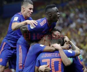 Los colombianos celebraron el gane ante Polonia. Foto AP