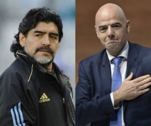 El encuentro con Maradona respondió a la voluntad de Gianni Infantino de 'reconectar la FIFA con los jugadores que han escrito la historia del fútbol'. FOTOS:AFP