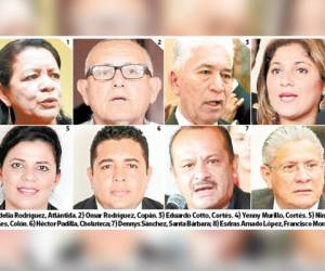 1) Audelia Rodríguez, Atlántida. 2) Omar Rodríguez, Copán. 3) Eduardo Cotto, Cortés. 4) Yenny Murillo, Cortés. 5) Ninoska Canales, Colón. 6) Héctor Padilla, Choluteca; 7) Dennys Sánchez, Santa Bárbara; 8) Esdras Amado López, Francisco Morazán.