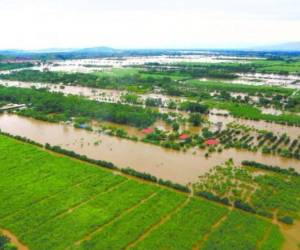 Bajo agua y entre lodo cultivos y viviendas en el Valle de Sula por las tormentas Eta y Iota en 2020.