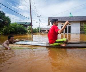 Las inundaciones en Banjar, provincia de Kalimantan Sur, Isla Borneo, Indonesia, el 16 de enero del 2021. Foto: AP