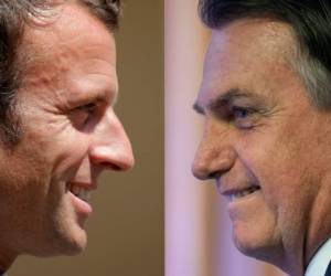 El presidente francés Emmanuel Macron y el mandatario de Brasil, Jair Bolsonaro. Foto: Agencia AFP.