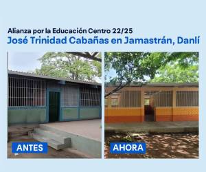 <i>Antes y después: Transformación del Centro de Educación Básica José Trinidad Cabañas, un espacio deteriorado a un entorno seguro y renovado para los estudiantes.</i>