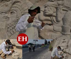 Alejandro Espinoza rompió el aburrido aislamiento en su casa de la empobrecida colonia Tres Mayo, oeste de la ciudad, con su improvisado oficio de escultor, que descubrió a sus 43 años. Fotos: AFP.