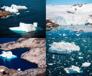 El derretimiento de los glaciares en Groenlandia muestran el deterioro en los océanos por el calentamiento global. Estas fuertes imágenes captan los daños en el hielo marino. Foto: AFP