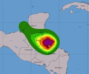 El mapa muestra la localización de la tormenta tropical Sara, la velocidad, así como la afectación por los vientos en Centroamérica.