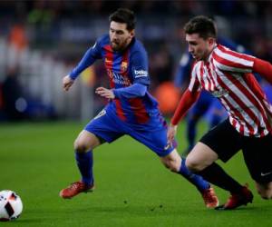 Lio Messi en acción en el juego en el que el Barcelona venció al Bilbao por los cuartos de final de la Copa del Rey. Foto: Agencia AP.