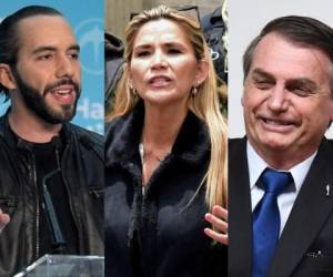 Nayib Bukele, presidente de El Salvador; Jeanine Añez, presidenta de Bolivia y Jair Bolsonaro de Brasil, figuran entre los mandatarios más polémicos. Foto: EL HERALDO.