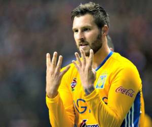 André-Pierre Gignac celebra al marcar ante Whitecaps por la CONCACAF Champions League. Foto: Darryl Dyck/The Canadian Press/AP/El Heraldo