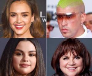 En esta combinación de fotos, de izquierda a derecha, la actriz y empresaria Jessica Alba, el músico puertorriqueño Bad Bunny, la cantante y actriz Selena Gómez y la cantante Linda Ronstadt, quienes estuvieron entre los homenajeados de este año en los Premios de la Herencia Hispana. Foto: AP.