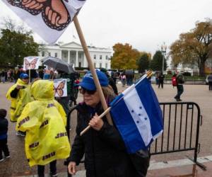 A woman carries Honduran flags as people demonstrate in front of the White House in Washington, DC, on November 9, 2018 against the decision by the administration of US President Donald Trump to terminate Temporary Protected Status (TPS) for people from Sudan, El Salvador, Haiti and Nicaragua. (Photo by NICHOLAS KAMM / AFP)