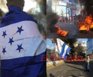 La oposición llamó este viernes a la población hondureña a protestar en las calles para exigir la renuncia del presidente Juan Orlando Hernández tras que EEUU declarara culpable de narcotráfico a su hermano Tony Hernández. La quema de llantas ocurrió en el bulevar Juan Pablo II de la capital. Fotos: Aníbal Vásquez y Alex Pérez / EL HERALDO