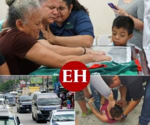 Con lágrimas en los ojos, familiares daban el último adiós a un conductor y ayudante que fueron asesinados el lunes en Choloma, Cortés. Foto: EL HERALDO