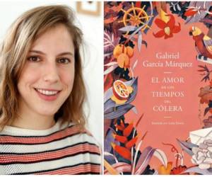 En esta combinación de fotos, la artista chilena Luisa Rivera posa en su casa en Londres el 2 de diciembre del 2019, a la izquierda, y la portada de la nueva edición conmemorativa de 'El amor en los tiempos del cólera' de Gabriel García Márquez, con ilustraciones de Rivera.