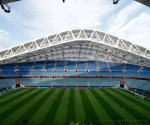 FILE - In this Tuesday, June 20, 2017 file photo, Mexico players practice during a training session at the Fisht Stadium in Sochi, Russia. The Russian city of Sochi's only professional soccer club says it's withdrawing from the league, in a move which calls World Cup legacy plans into question. FC Sochi says in a website statement that it's 'taking a break' to rethink its strategy but plans to return in the 2018-19 season. It didn't mention any deal with Russian football authorities, who would need to approve any return. (AP Photo/Thanassis Stavrakis, File)