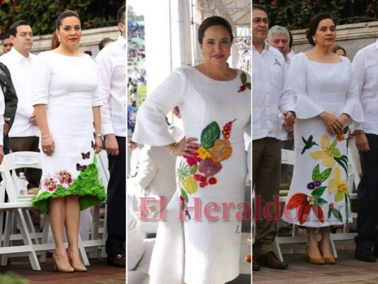 Vestidos que Ana García de Hernández usó en los años: 2016, 2017 y 2018. Fotos: Archivo El Heraldo Honduras.