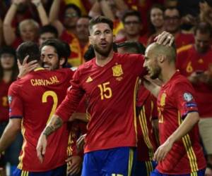 Sergio Ramos del Real Madrid en una celebración con la selección de España. Foto:AFP