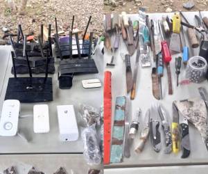 Varios dispositos rauter para tener acceso a internet y numerosas armas cortopunzantes, fueron encontradas en el centro penal de El Progreso y Danlí.