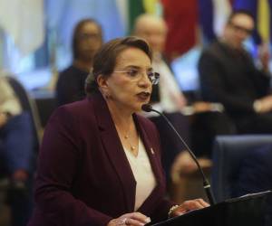 La presidenta de Honduras, Iris Xiomara Castro, durante su comparecencia en el Parlamento Latinoamericano y Caribeño (Parlatino).