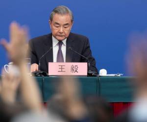 El canciller chino, Wang Yi, durante una conferencia de prensa en Pekín (China).