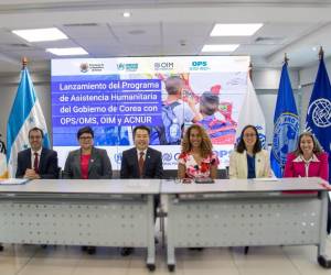 Representantes del Gobierno de Honduras, del Gobierno de Corea y de la OPS, OIM y ACNUR estuvieron presentantes en el lanzamiento del programa en el que se anunció la donación de fondos.