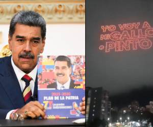 Drones dibujan con luces el rostro de Nicolás Maduro en el cielo nocturno de Maracaibo y quienes no apreciaron el show pueden ver al candidato presidencial en la televisión, las paredes de las calles o los enormes rótulos colocados en los edificios.