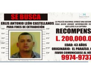 En sus redes sociales, la Polícia Nacional había ofrecido en horas de la mañana una recompensa por 200 mil lempiras para quien brindara información verídica que llevara a la captura de Erlis León Castellanos.