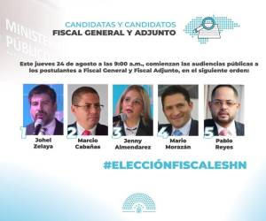 Este será el orden en que los candidatos a fiscal general y adjunto pasarán frente a la Comisión Especial Multipartidaria para llevar a cabo las audiencias públicas.