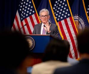 El presidente de la Reserva Federal, Jerome Powell, habla en una conferencia de prensa después de una reunión del Comité Federal de Mercado Abierto en el edificio de la Junta de la Reserva Federal William McChesney Martin Jr. en Washington.