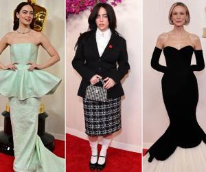 Las principales estrellas de Hollywood acudieron este domingo a la <b>alfombra</b> <b>roja</b> de los Óscar en el Dolby Theatre de Los Ángeles, con algunas tendencias habituales: el negro siempre “chic” y los metalizados superglamurosos. He aquí un repaso de lo que lucieron las celebridades en la 96ª gala de los Premios de la Academia: