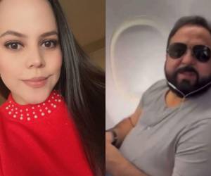 A la izquierda la imagen de Alejandra Bustillo y a la derecha Luis Redondo cuando captado en un avión hacia Estados Unidos.