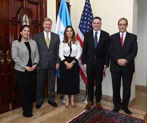 Diputados del Partido Liberal, Nacional y PSH reunidos esta mañana con autoridades de Estados Unidos.