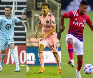 Kevin Arriaga, David Ruiz y Bryan Acosta, tres de los cinco hondureños que sobresalieron en la jornada 1 de la Leagues Cup de Concacaf.