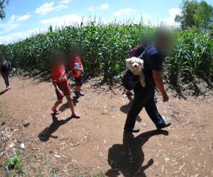 Este par de niños le siguen los pasos a sus padres en la frontera entre Nicaragua y Honduras, en el viaje la familia decidió traer a su mascota