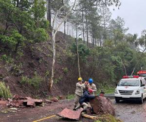 Derrumbe en carretera a Valle de Ángeles; no se reportan daños ni heridos