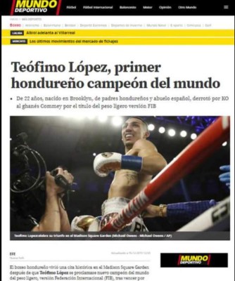 FOTOS: Hondureño Teófimo López acapara las portadas de medios internacionales