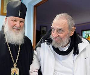 Santidad Kirill también tuvo un encuentro con Fidel Castro en La Habana, Cuba.