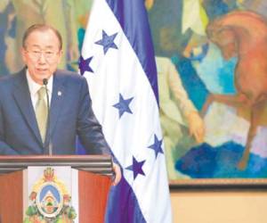 El secretario Ban Ki-moon en su comparecencia ante los medios.