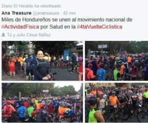 En su cuenta oficial de Twitter, Ana Treasure resaltó la Cuarta Vuelta Ciclística.