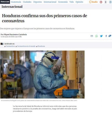 FOTOS: Así informó el mundo sobre los dos casos de coronavirus en Honduras