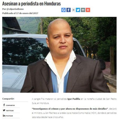 Medios internacionales destacan crimen contra el periodista hondureño Igor Padilla de HCH