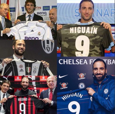 Estos son las camisetas de los equipos que ha jugado Gonzalo Higuaín en América y Europa