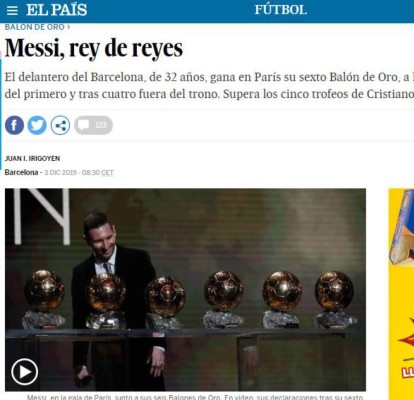 FOTOS: La prensa mundial se rinde ante Messi tras ganar su sexto Balón de Oro