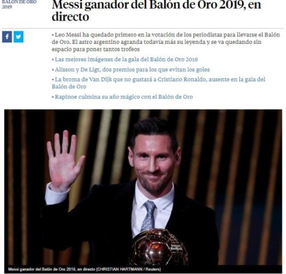 FOTOS: La prensa mundial se rinde ante Messi tras ganar su sexto Balón de Oro