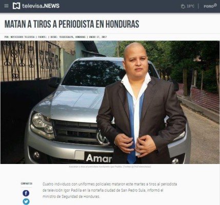 Medios internacionales destacan crimen contra el periodista hondureño Igor Padilla de HCH